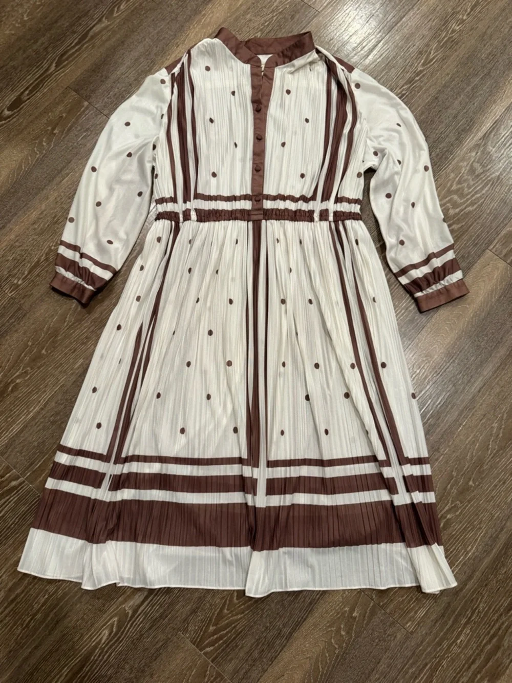 Women's Vintage Cream and Brown Polka dot Midi Dress - possibly size 12